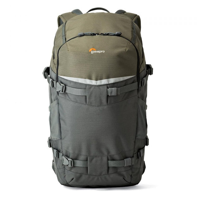 Lowepro Flipside Trek BP 450 AW backpack in grey and dark green.