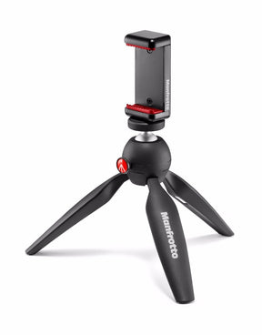 Manfrotto Mini Pixi black tripod with smartphone clamp