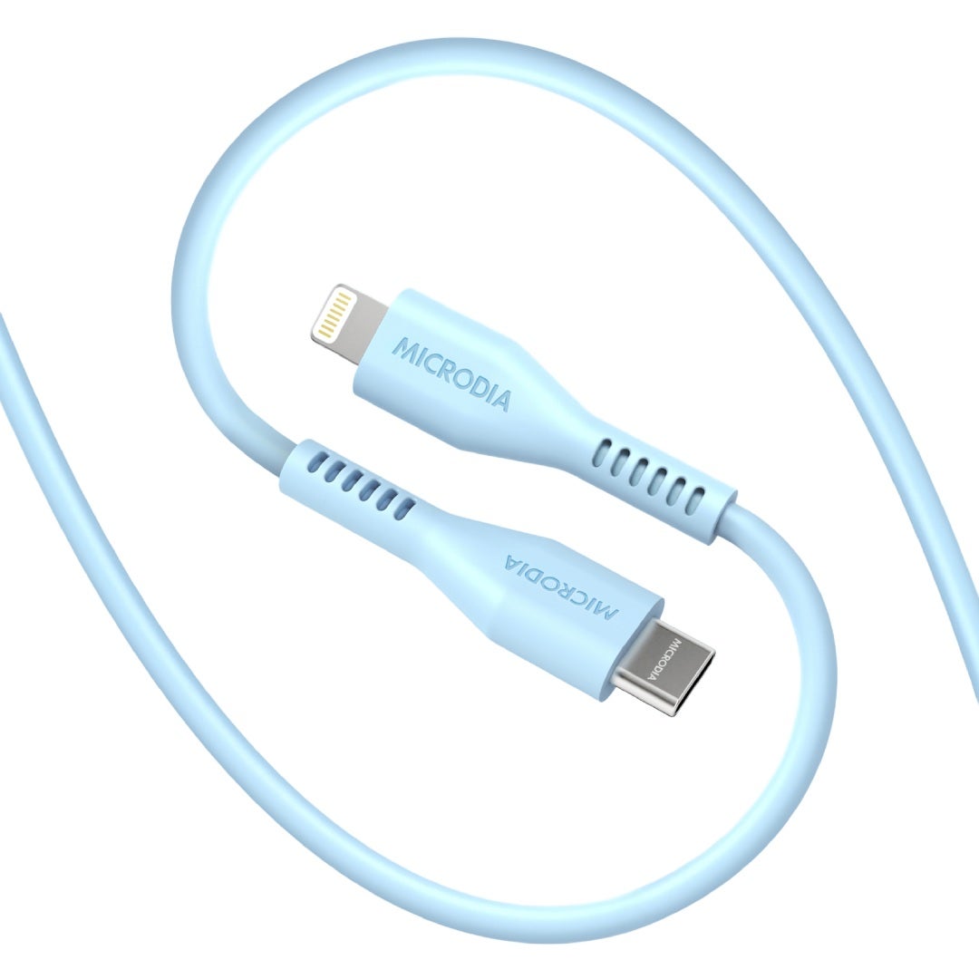 MICRODIA Fruitywire Liquid Silicon PD60W 1.3m USB-C to Lightning cable in Baby Blue