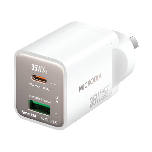 MICRODIA SMARTCube Nano 35W Dual Port GaN Wall Charger in White
