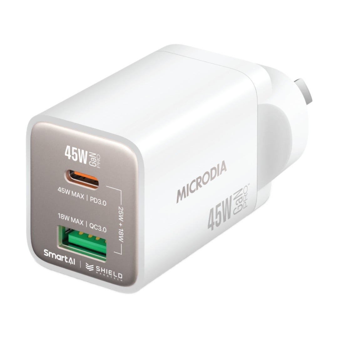MICRODIA SMARTCube Nano 45W Dual Port GaN Wall Charger in White
