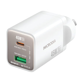 MICRODIA SMARTCube Nano 45W Dual Port GaN Wall Charger in White