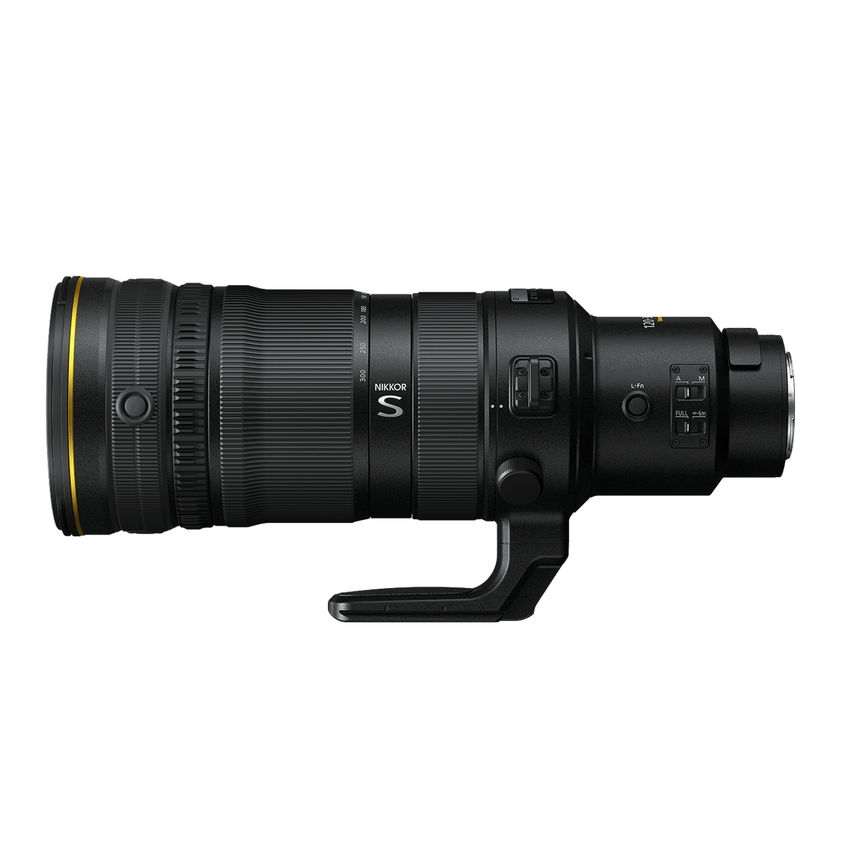 Nikon Nikkor Z 120-300mm f/2.8 TC VR S telephoto zoom lens, black, with tripod foot