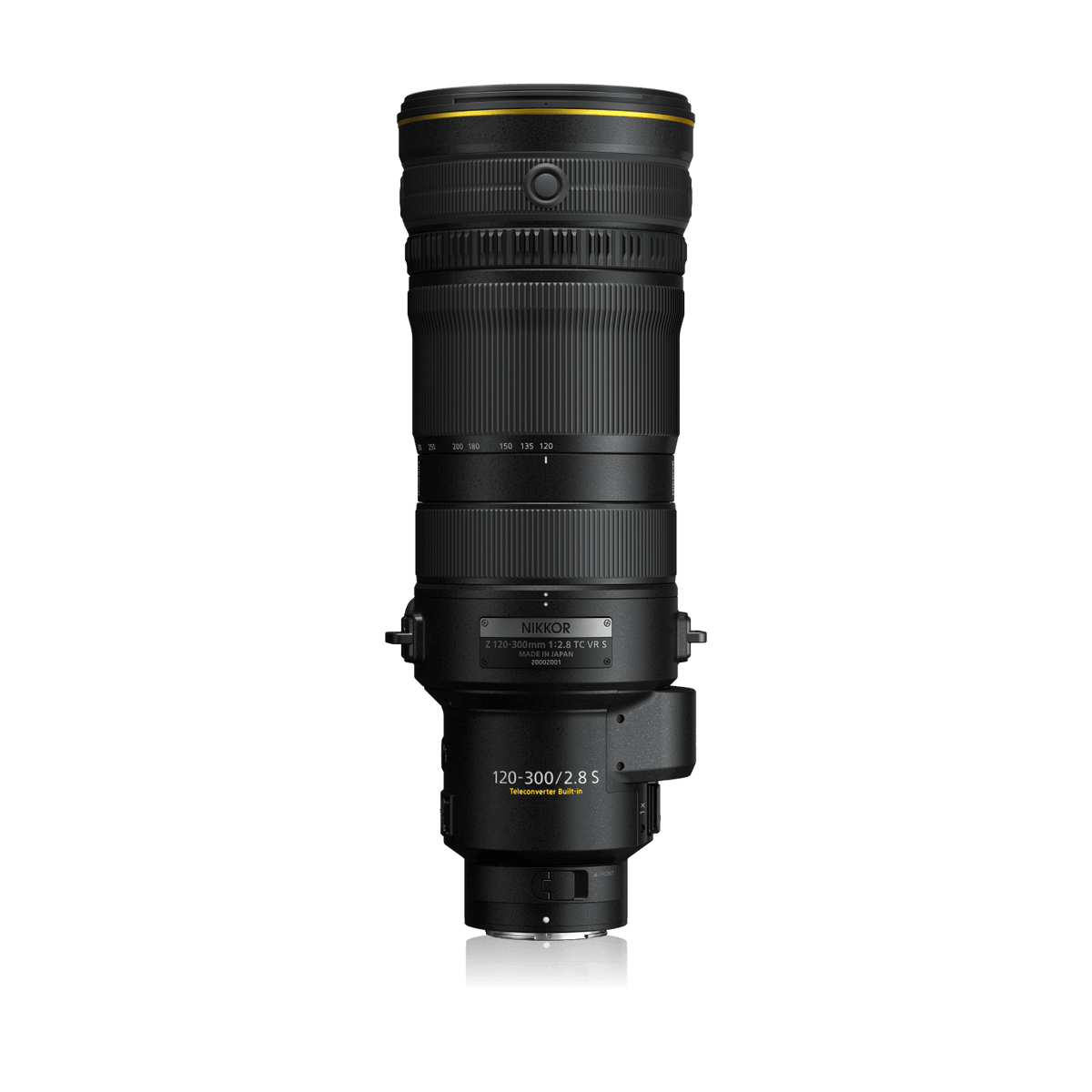 Nikon Nikkor Z 120-300mm f/2.8 TC VR S telephoto zoom lens, black, with tripod foot