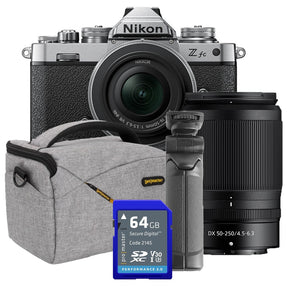 Nikon Z fc Black mirrorless camera with Nikkor Z 16-50mm and 50-250mm VR lenses, bonus SD card, bag and tripod
