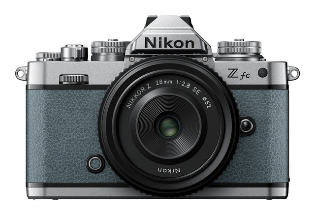 Nikon Z fc Chalk Blue mirrorless camera with Nikkor Z 28mm f/2.8 SE lens