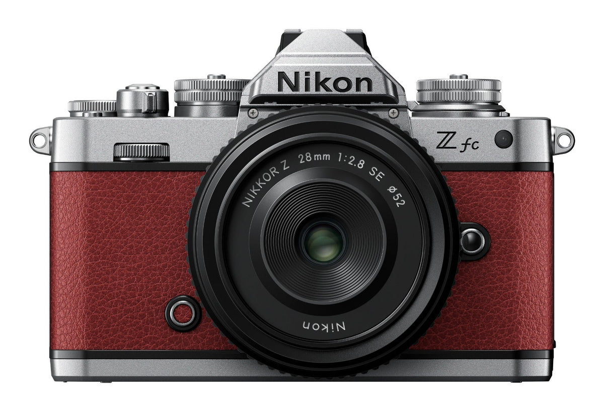 Nikon Z fc Crimson Red mirrorless camera with Nikkor Z 28mm f/2.8 SE lens