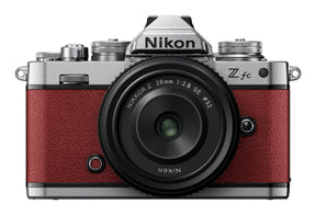 Nikon Z fc Crimson Red mirrorless camera with Nikkor Z 28mm f/2.8 SE lens