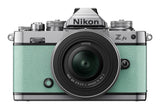 Nikon Z fc mirrorless camera in mint green with 16-50mm lens