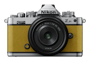 Nikon Z fc Mustard Yellow mirrorless camera with Nikkor Z 28mm f/2.8 SE lens