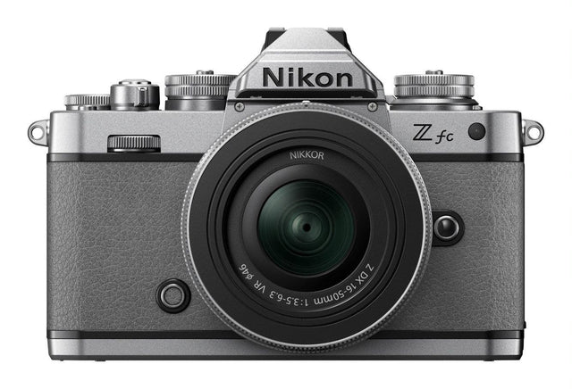 Nikon Z fc mirrorless camera in natural grey with 16-50mm lens