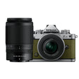 Nikon Z fc Olive Green mirrorless camera with two Nikkor Z zoom lenses