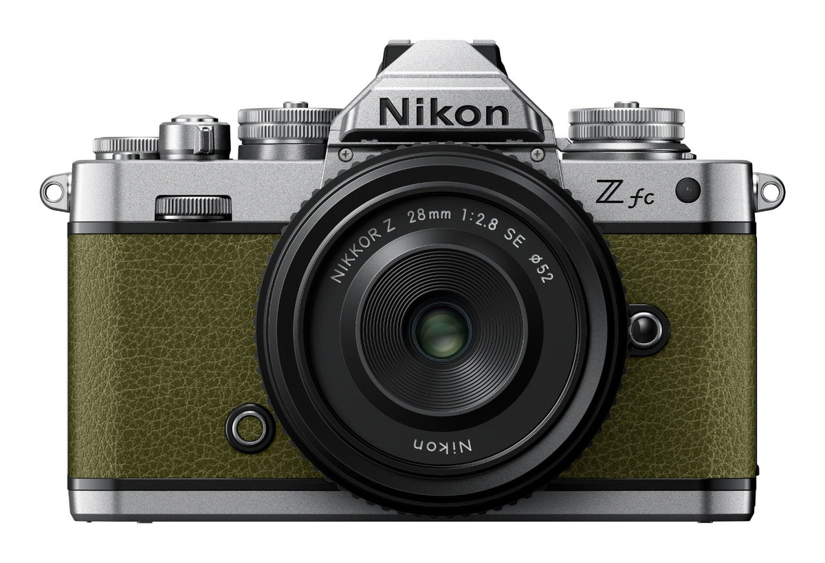 Nikon Z fc Olive Green mirrorless camera with Nikkor Z 28mm f/2.8 SE lens