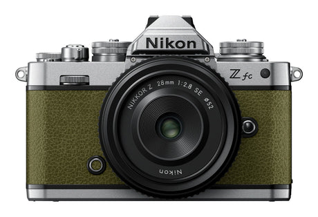 Nikon Z fc Olive Green mirrorless camera with Nikkor Z 28mm f/2.8 SE lens