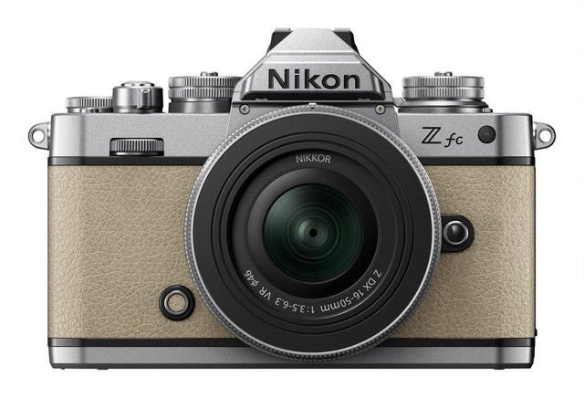 Nikon Z fc mirrorless camera in sand beige with 16-50mm lens