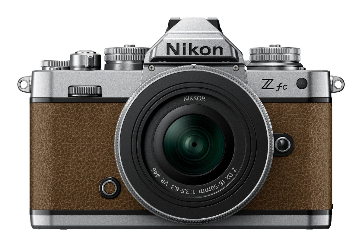 Nikon Z fc Walnut Brown mirrorless camera with Nikkor 16-50mm VR SL lens