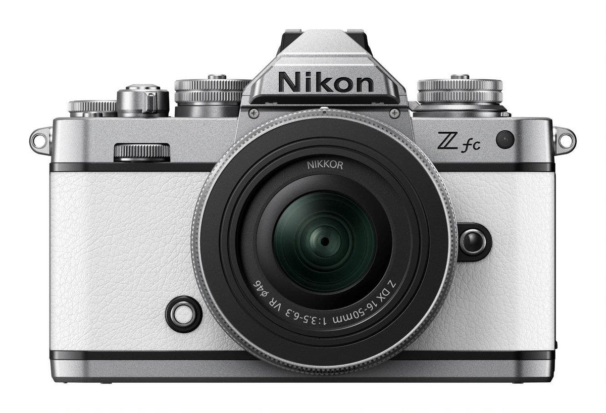 Nikon Z fc mirrorless camera in white with 16-50mm lens