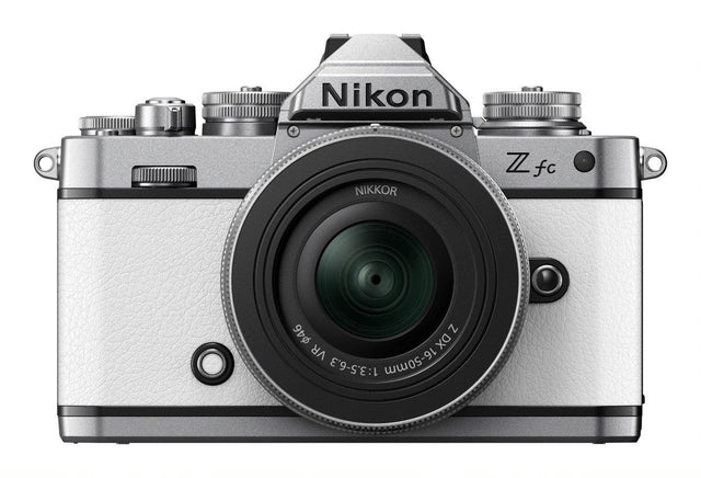 Nikon Z fc mirrorless camera in white with 16-50mm lens