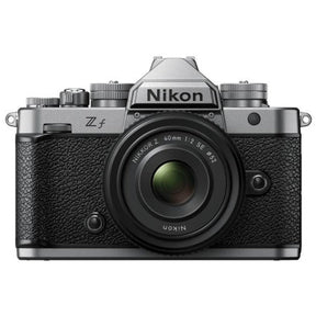 Nikon Zf full frame mirrorless camera in silver with Nikkor Z 40mm f/2 lens