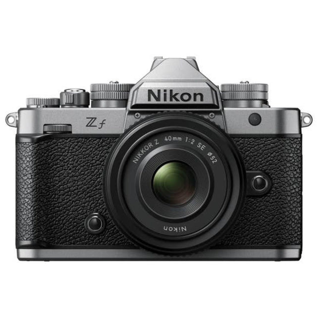 Nikon Zf full frame mirrorless camera in silver with Nikkor Z 40mm f/2 lens