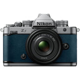 Nikon Zf full frame mirrorless camera in indigo blue with Nikkor 40mm f/2 SE lens