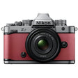 Nikon Zf full frame mirrorless camera in mauve pink with Nikkor Z 40mm f/2 SE lens