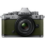 Nikon Zf full frame mirrorless camera in moss green with Nikkor Z 40mm f/2 SE lens