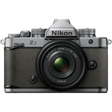Nikon Zf full frame mirrorless camera in stone grey with Nikkor Z 40mm f/2 SE lens