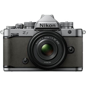 Nikon Zf full frame mirrorless camera in stone grey with Nikkor Z 40mm f/2 SE lens