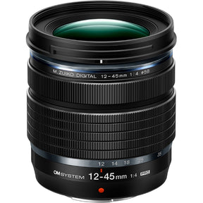OM System 12-45mm f/4 PRO black lens