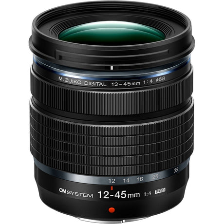 OM System 12-45mm f/4 PRO black lens