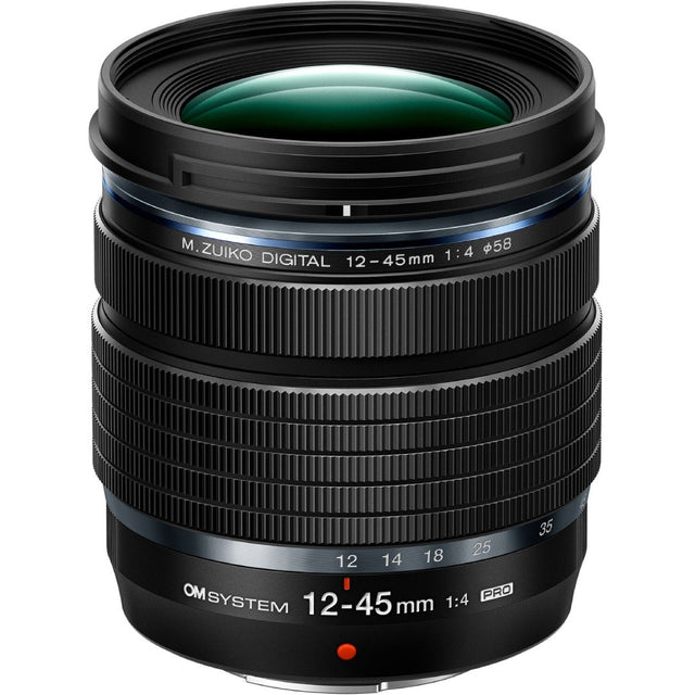 OM System 12-45mm f/4 PRO black lens