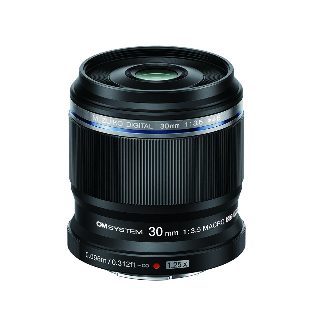 OM SYSTEM 30mm f/3.5 black macro lens, Micro Four Thirds mount