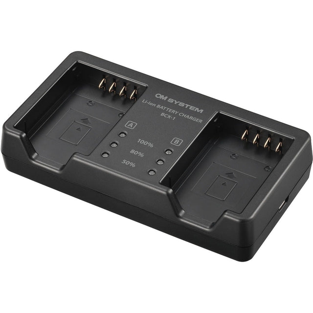 OM SYSTEM BCX-1 dual battery charger.