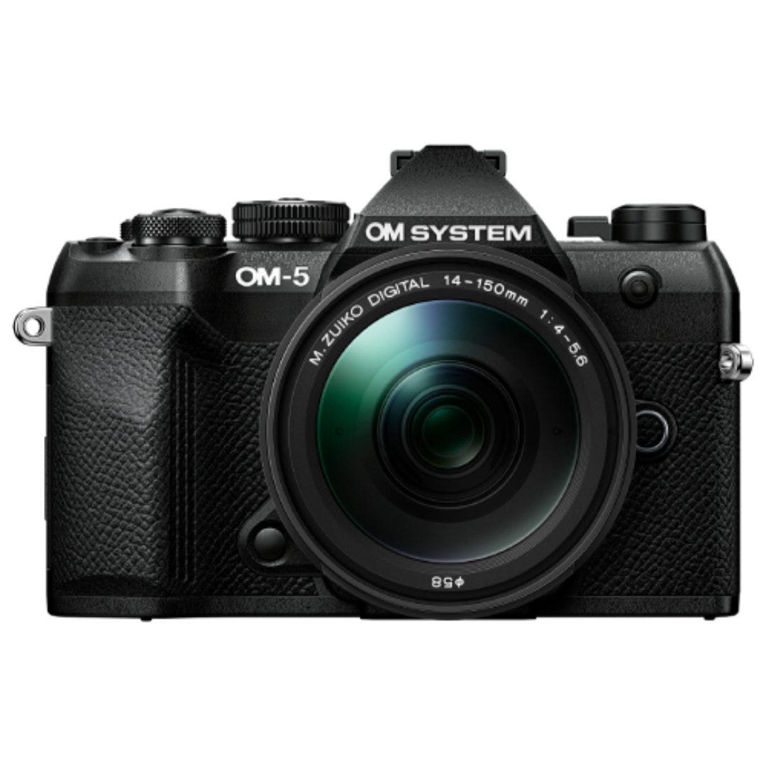 OM System OM-5 Mark II black mirrorless camera with 14-150mm f/4.0-5.6 Mark II lens