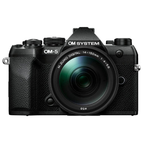OM System OM-5 Mark II black mirrorless camera with 14-150mm f/4.0-5.6 Mark II lens