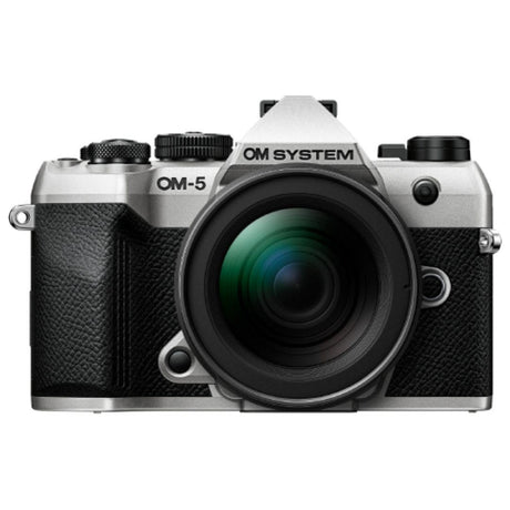 OM System OM-5 Mark II silver mirrorless camera with 12-45mm f/4 Pro lens
