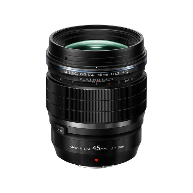 OM SYSTEM PRO 45mm f/1.2 black lens