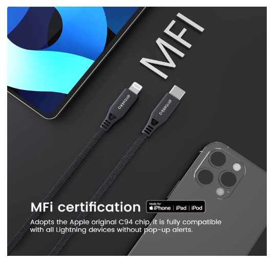 Ontekka Lightning to USB-C Cable - Grey 1.2m Length - additional product view