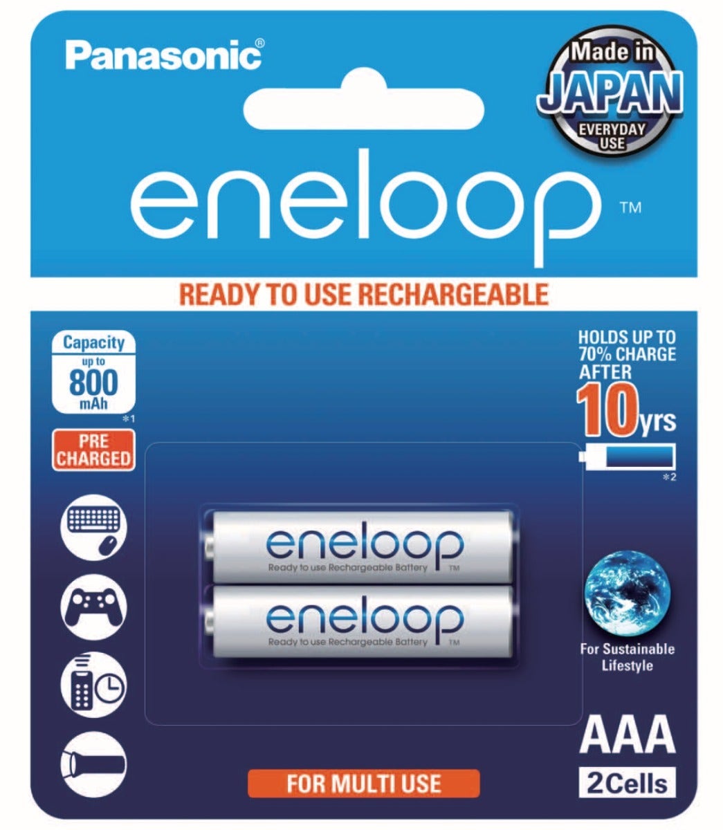 Panasonic Eneloop AAA 800mAh pre-charged batteries, 2 pack