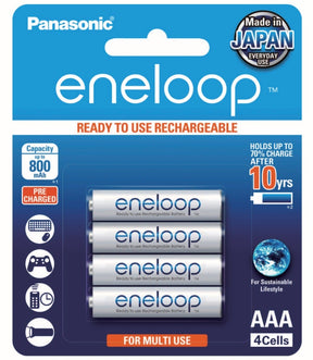Panasonic Eneloop AAA 800mAh pre-charged batteries, 4 pack