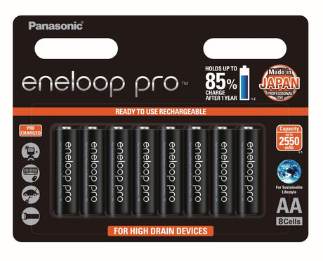 Panasonic Eneloop Pro AA 2550mAh pre-charged batteries, 8 pack