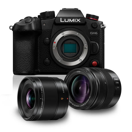 Panasonic GH6 mirrorless camera body with Leica 12-35mm lens