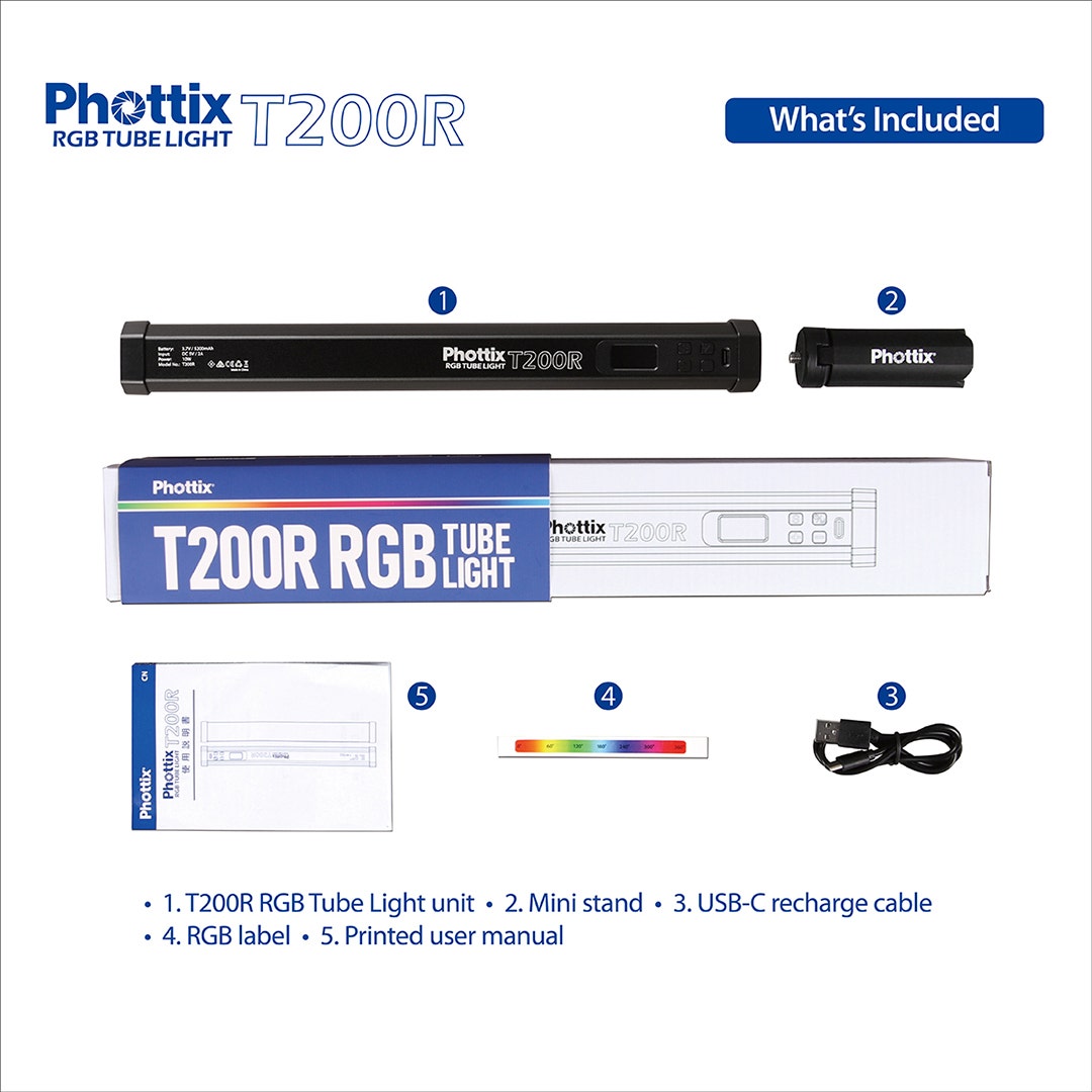 Phottix T200R Tube LED Light Lux Mini Tripod included - additional product view