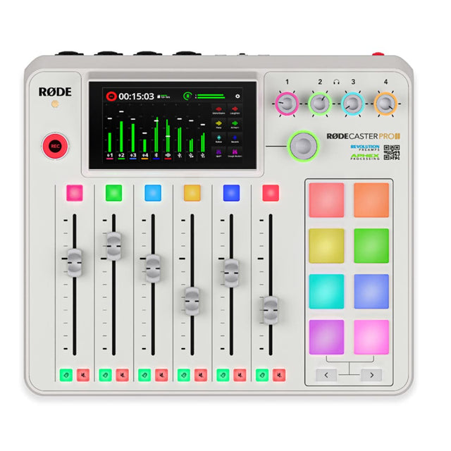 Rode RodeCaster Pro II integrated podcast production studio in white