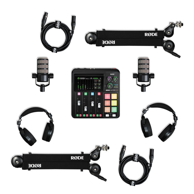 Rode Two Person Podcasting Bundle with RodeCaster Duo, 2 PodMic, NTH100, PSA1+ and XLR3M