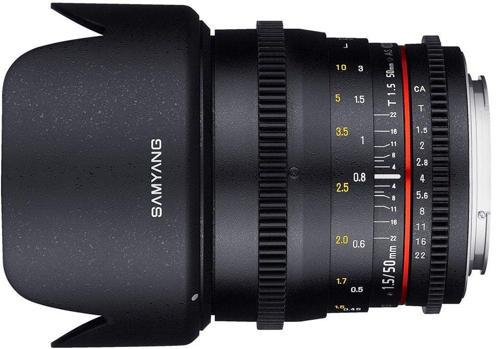Samyang 50mm T1.5 VDSLR UMC II lens, Nikon F mount.