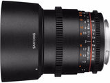 Samyang 85mm T1.5 VDSLR UMC II CINE lens, Canon EF mount.