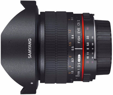 Samyang 8mm f/3.5 Fisheye UMC II lens, Canon EF mount.