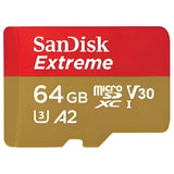 SanDisk Extreme MicroSDXC 64GB memory card with adapter.